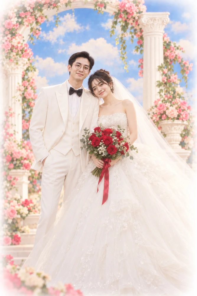 Ảnh cưới kiểu studio những năm 2000 của Nam và Trang